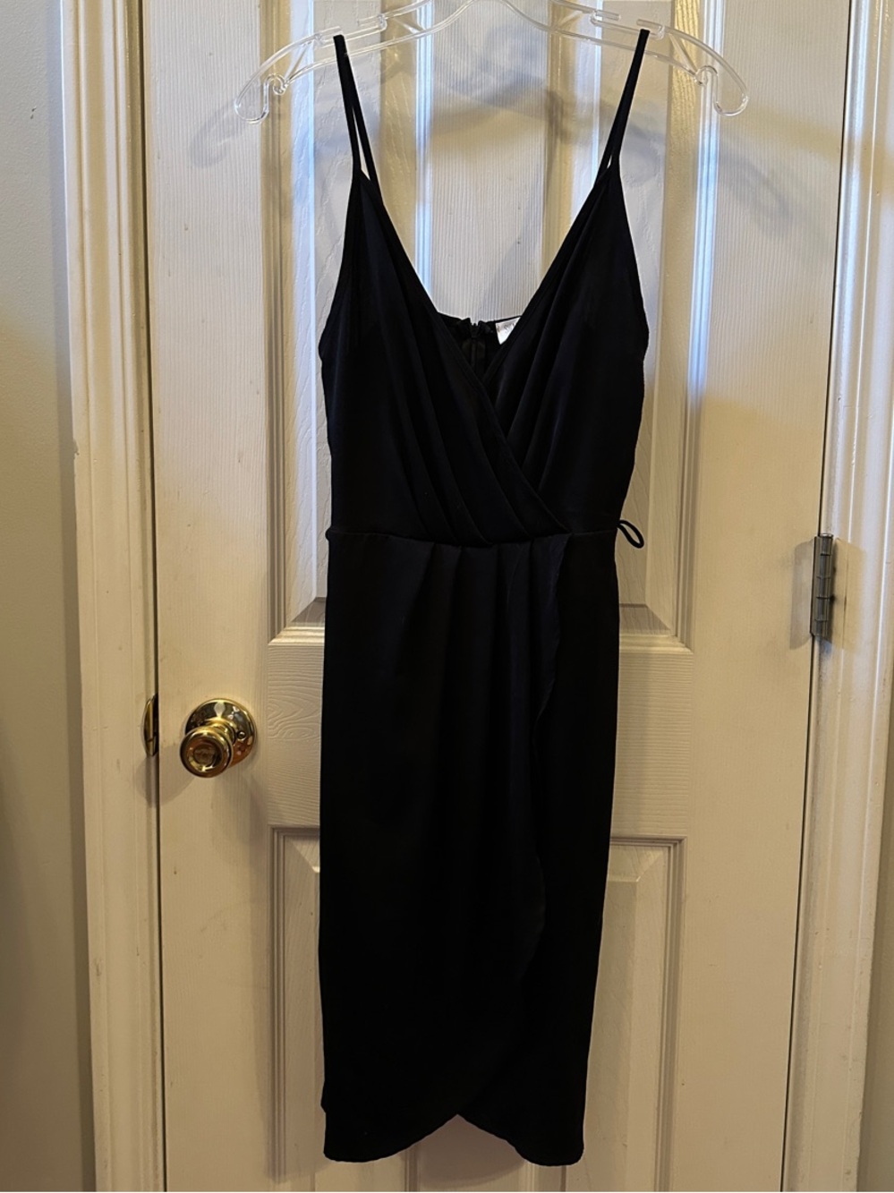 Sienna Sky Black above the knee faux wrap Spaghetti Strap Dress